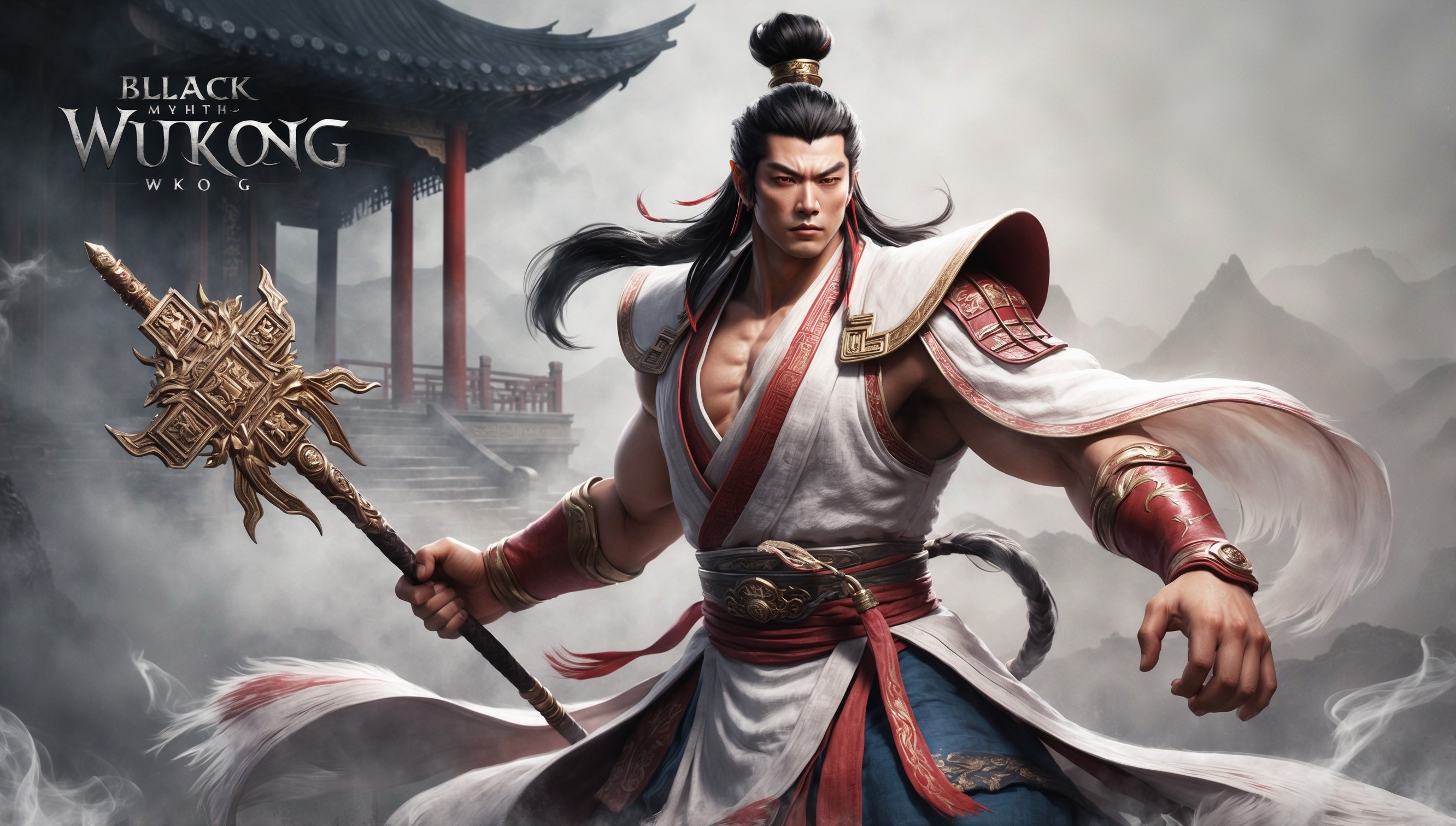 A majestic, atmospheric illustration depicting the protagonist, Wukong, from the 