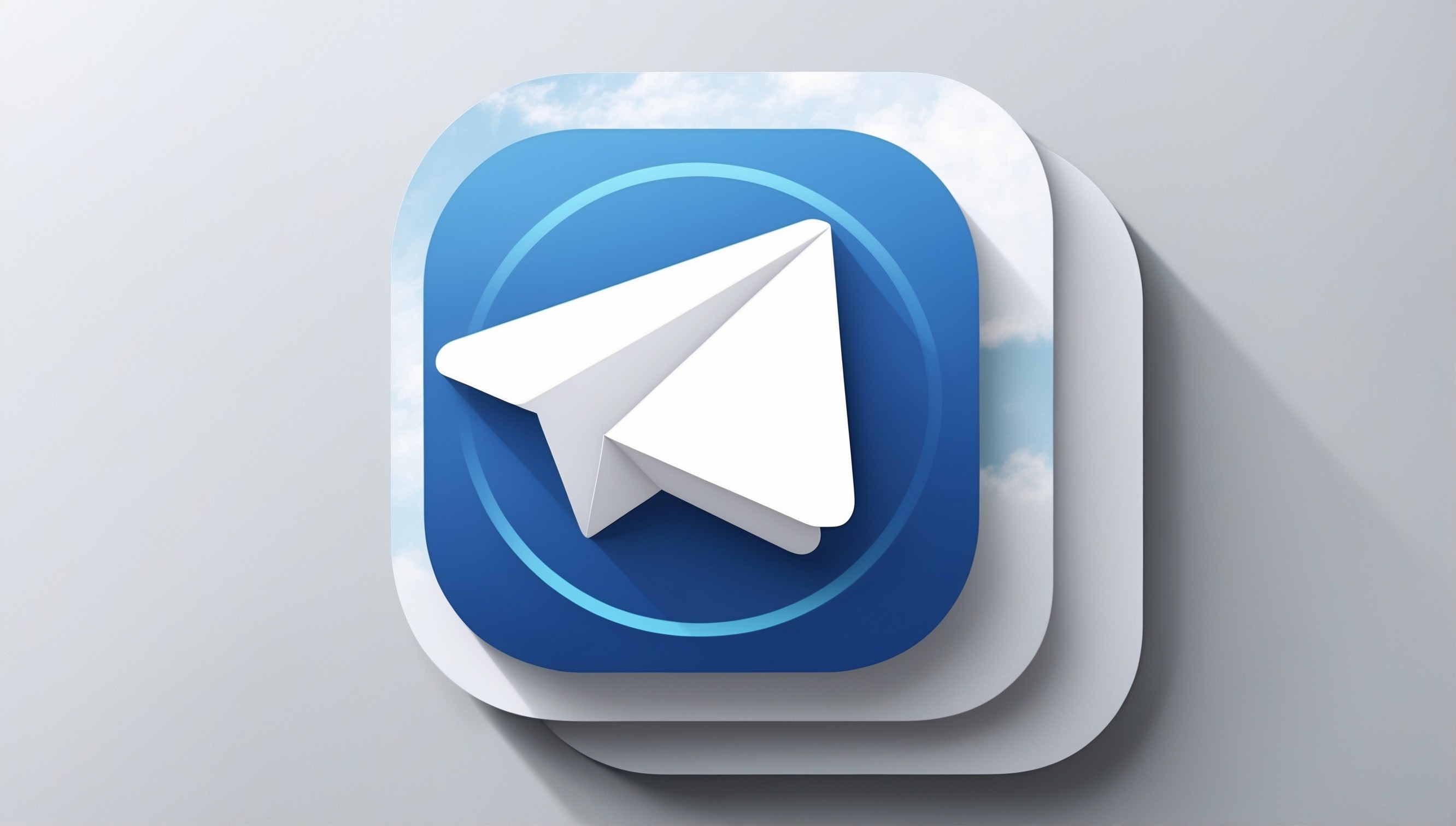 A modern, minimalist illustration of the Telegram app icon, depicted as a white paper plane formed by a blue circle, set against a clean, light grey background, with subtle shadows and gentle gradient effects to convey a sense of depth and dimensionality, the overall aesthetic evoking a feeling of sleekness, speed, and reliability, the design elements arranged in a symmetrical composition with ample negative space to create a sense of simplicity and professionalism, the blue color of the icon a deep, rich shade reminiscent of a clear sky, with a slight darkening towards the edges to suggest a sense of complexity and sophistication.