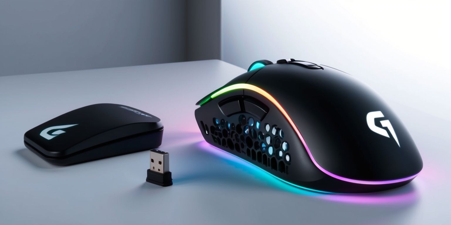 Glorious Model O 3 Wireless gaming mouse with a sleek and ergonomic design, matte black body, and vibrant RGB lighting accents, on a clean and minimalistic background, with the mouse's wireless receiver and charging dock positioned nearby, the mouse's honeycomb shell pattern and unique shape accentuated by a soft, diffused light source, with a subtle gradient effect on the background to enhance the overall visual appeal, and the Glorious logo prominently displayed on the mouse's body in a bold, futuristic font style, with a silver and white color scheme that complements the mouse's overall aesthetic.