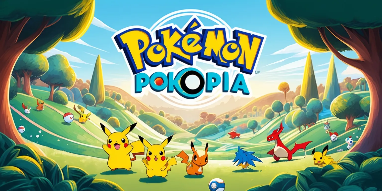 A vibrant, stylized illustration of the Pokopia game, featuring a mesmerizing landscape with rolling hills, towering trees, and a clear blue sky, set against a warm, sunny backdrop, with a variety of Pokémon roaming freely in the foreground, including a few iconic characters like Pikachu and Charizard, all rendered in a colorful, whimsical style with bold lines, intricate textures, and delicate shading, incorporating a mix of digital painting and hand-drawn elements, with the game's logo prominently displayed in a modern, curved font with bright, electric blue letters and a subtle gradient effect, placed at the top of the image in a circular frame with a thin, white border, surrounded by lush green foliage and a few scattered Poké Balls.
