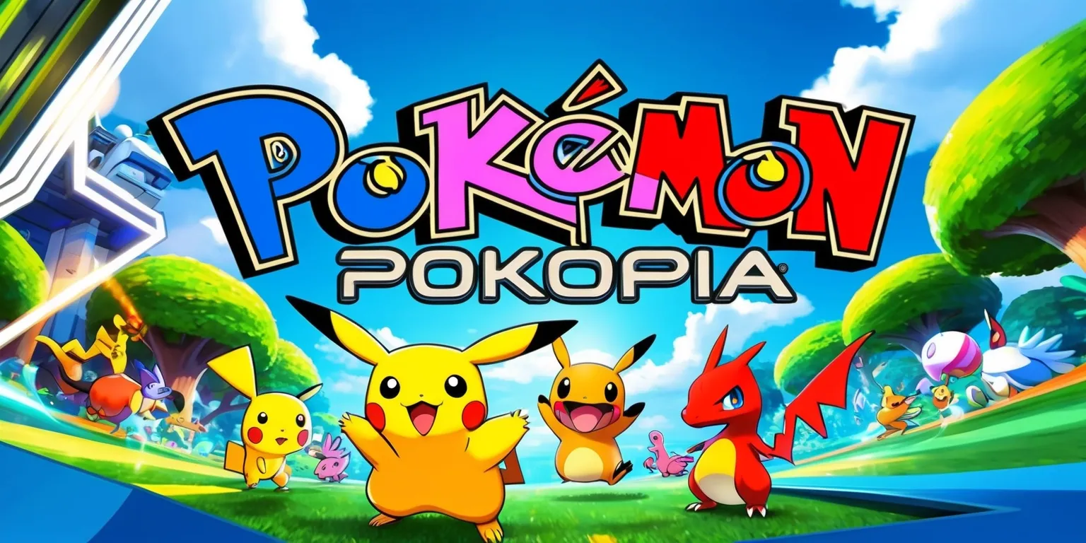 A vibrant digital illustration of the Pokémon Pokopia game, featuring a colorful and lively scene with various Pokémon characters, such as Pikachu and Charizard, set against a bright blue sky with fluffy white clouds, surrounded by lush green trees and rolling hills, with a mix of modern and fantasy architecture in the background, incorporating bold lines, textures, and dynamic lighting effects, with the Pokémon logo prominently displayed in a bold, red font with a yellow outline, and the game's title Pokopia written in a curved line above the logo in a futuristic, silver font with a gradient effect, showcasing the game's exciting and adventurous atmosphere.